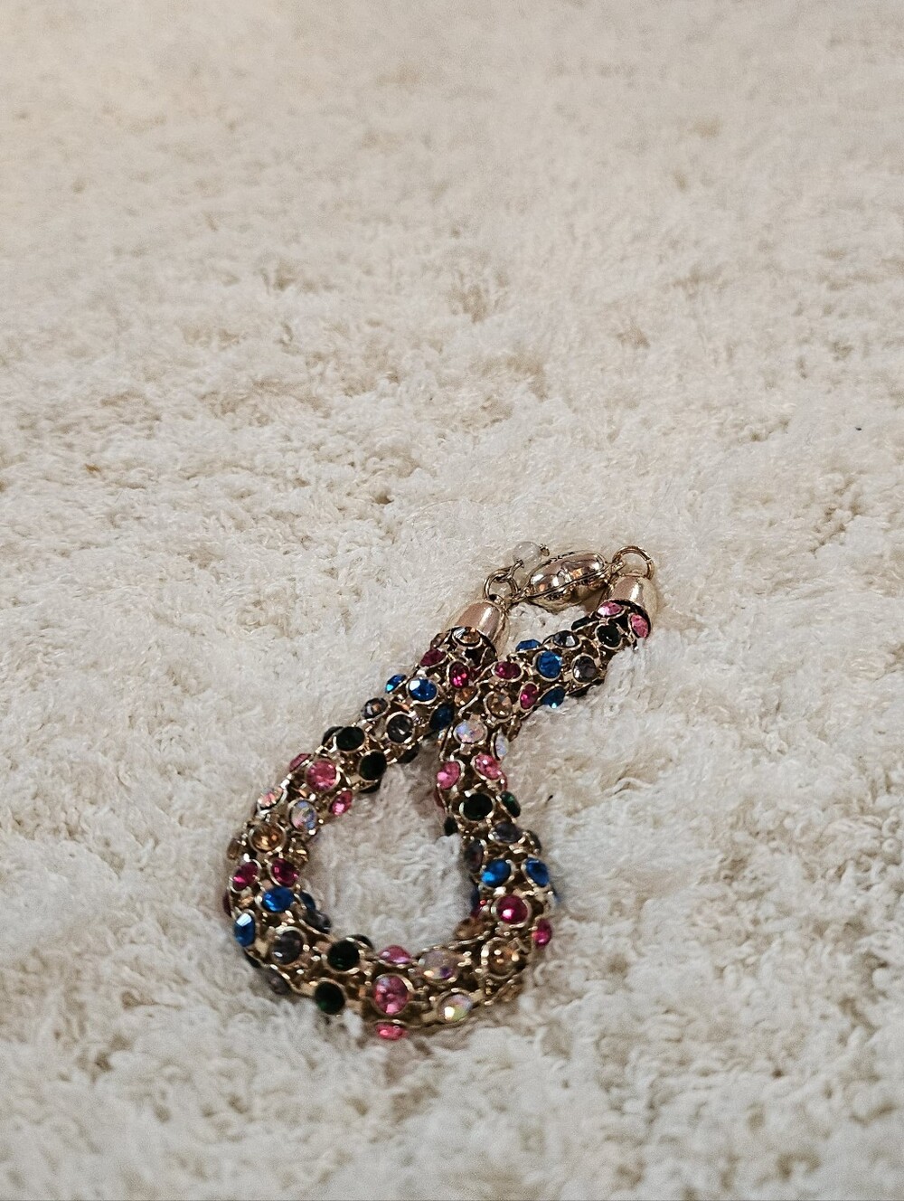 Betsey Johnson Y2k Multicolor Crystal Bracelet in Pink, Blue, Black & Gold Tone